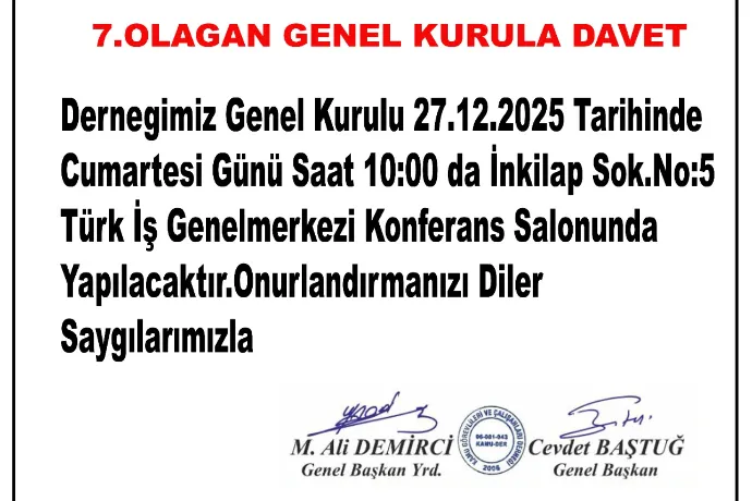 KAMU-DER Genel Merkezi 7. Olağan Genel Kurul Toplantısı Duyurusu